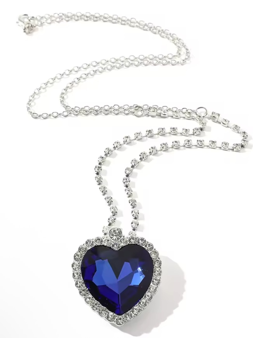 Anthropologie Silver Necklace with Royal Blue Heart Pendant - Picture 3 of 6